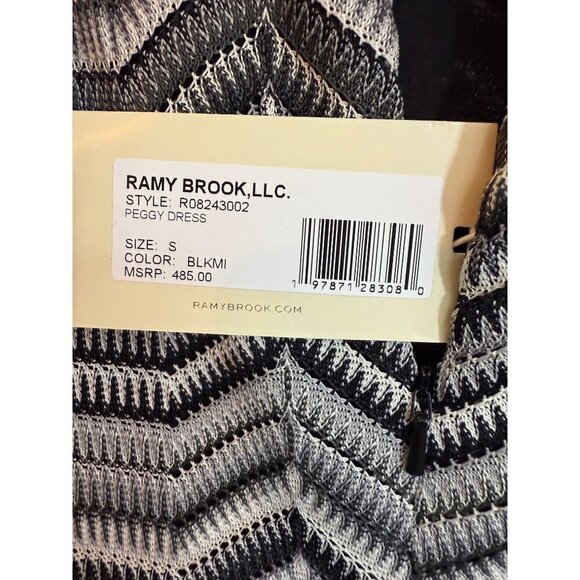 NWT Ramy Brook Peggy Mock Neck Sleeveless Tube Dress‎ Black Chevron Knit Midi, S - Picture 7 of 11
